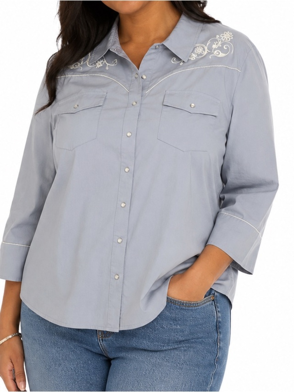 Back In The Saddle Western Inspired Blue Button Down Shirt Women's 2x NWOT